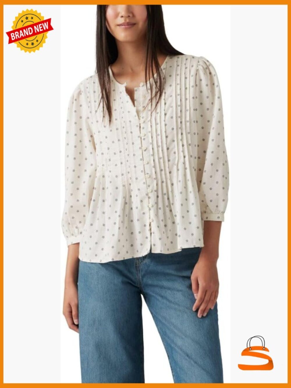 V-Neck Peasant Blouse with Three-Quarter Sleeves